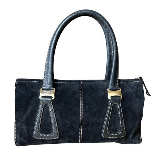 Tod's | Vintage Bag Black Suede with Leather Gold Logo Hardware - Picture 1 of 12